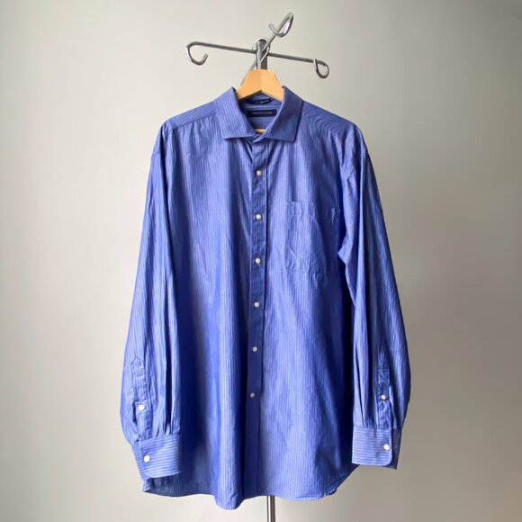 🍂 Classic Blue Pinstriped Chic Oversized Button Down Shirt by Tommy Hilfiger - Picture 1 of 8
